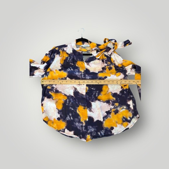 & Other Stories Abstract Tie Dye Bow Neck Blouse Mustard Navy Womens Size 8 - Picture 6 of 8